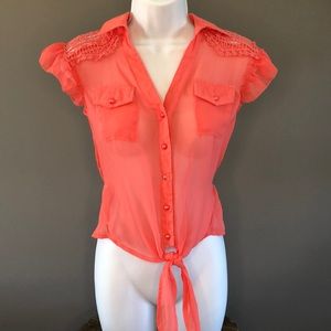 NEW Rue 21 Tangerine Tie Front Lace Blouse